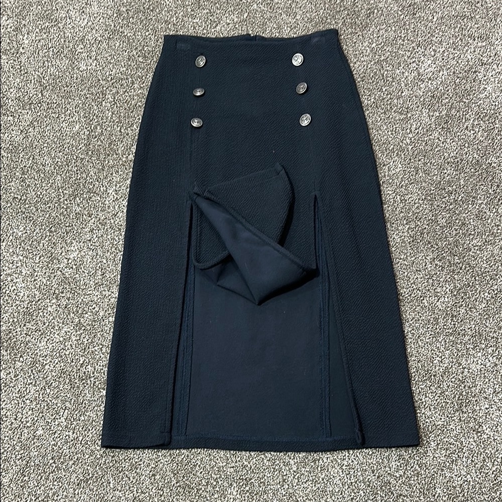 Maeve Dual Split Button Midi skirt size 4 Navy Blue dual slit - Picture 14 of 16
